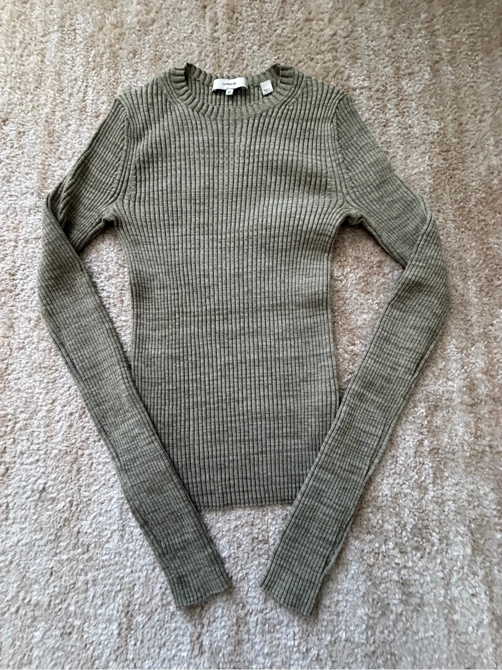 Vince Olive Green Ribbed Crewneck Sweater